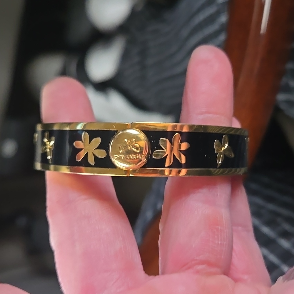 NEW JOHNNY WAS dragonfly butterfly flower pink gold hinged bangle bracelet NWT